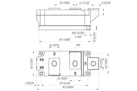 サイリスタダイオードモジュールの寸法 MT/D3-240-65-A2